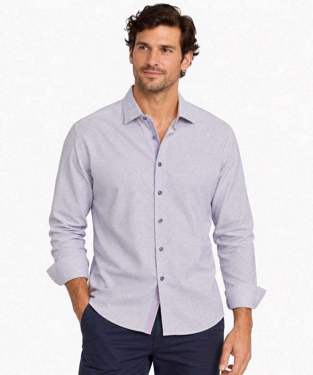 Hammer Made Men’s L 16.5 Lavender Blue Micro Check Long Sleeve Dress Shirt